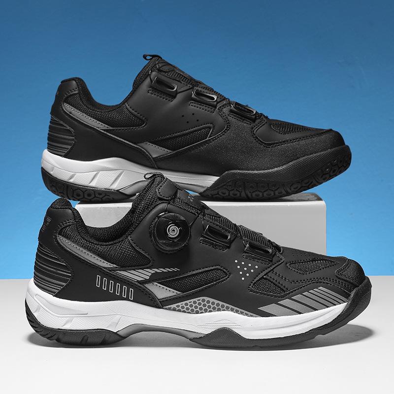 Profesjonalne buty do badmintona do handlu zagranicznego, buty tenisowe męskie i damskie antypoślizgowe amortyzujące, sportowe bez sznurowania z obrotowym guzikiem