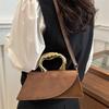 Luxury Velvet & Leather Handbag with Gold Sculptural Handle Chic Mini Crossbody Purse for Women Daily Gathering Formal Occasions