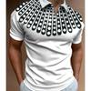 Trendy Half-zip Short-sleeve Geometric Pattern Polo Shirt, Great for Casual Wear.