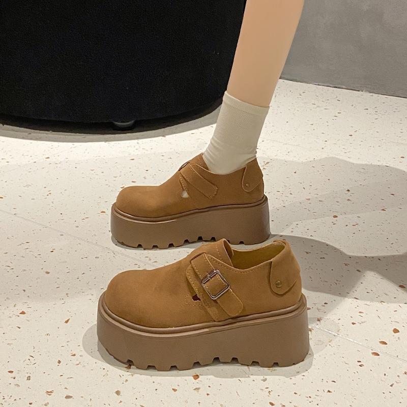 Spring and autumn new muffin thick-soled retro big head ugly cute casual women's matte leather lazy shoes