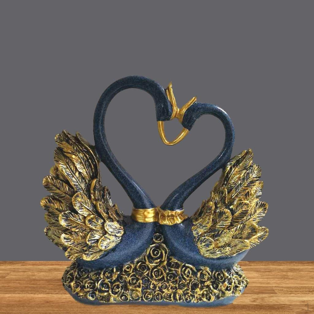 

Couple of Swan Statue Figurines Resin Golden Blue