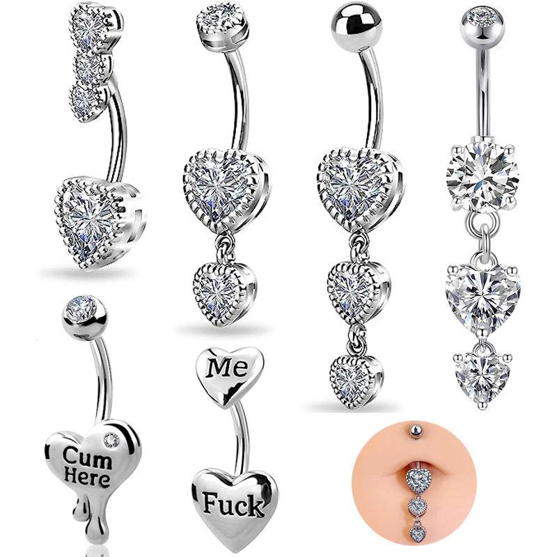 Sexy Pendant Belly Button Ring Stainless Steel Inlaid Zircon Letter Navel Nail For Women Girls Body Piercing Jewelry