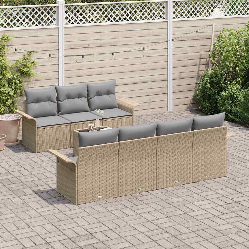 8 Piece Beige and Gray Garden Sofa Set with Cushions