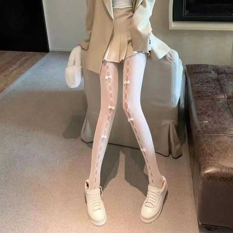 Women Sexy Fishnet Bowknot Hole Design Tights Ladies Slim Legs Mesh Long Body Stockings Party Hottie Hosiery Girlfriend Gifts