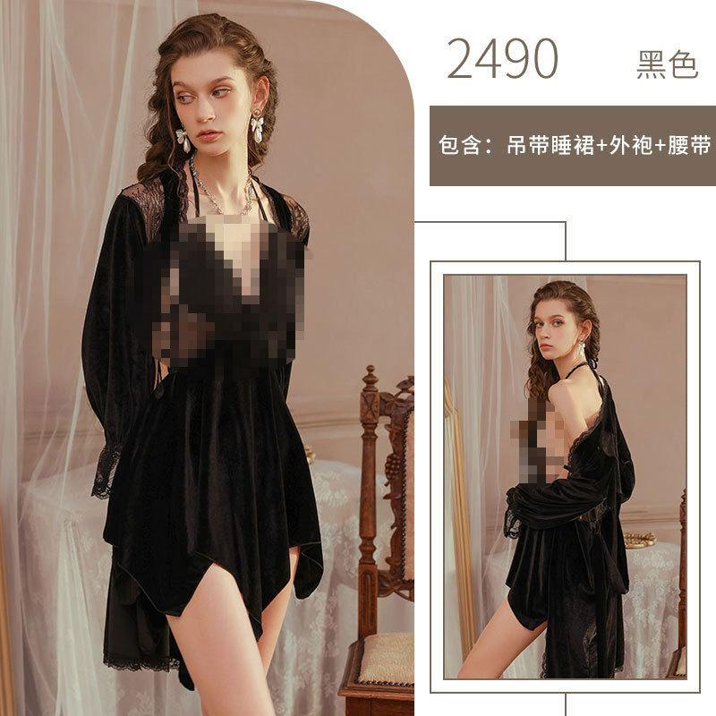 Sex Underwear Velvet Autumn and Winter Sleeveless Sexy Lace Hollow Suspender Couple Flirting Set