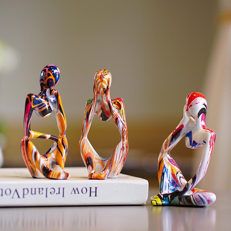 

Colorful Mini Thinker Sculpture - Small Ornament for Living Room, Entrance, or Wine Cabinet