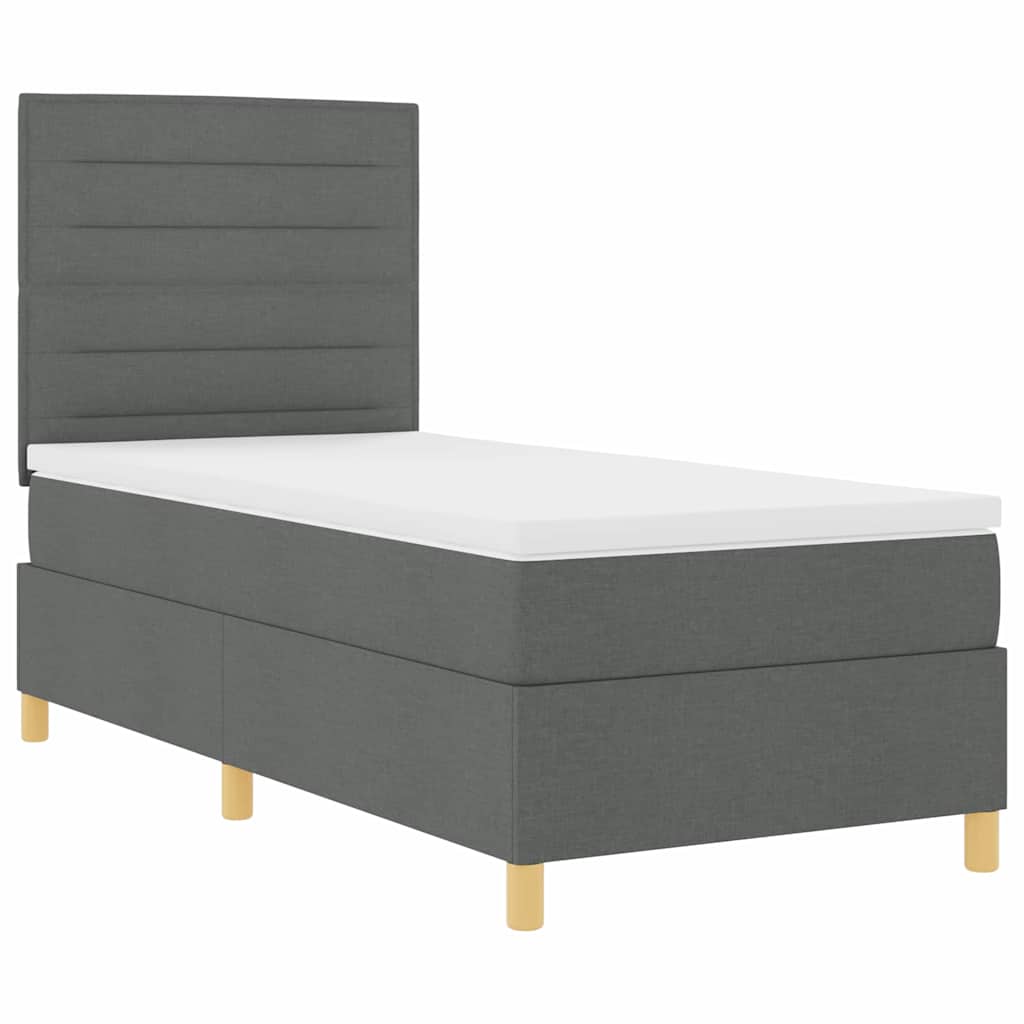 LED Box Spring Bed with Mattress Dark Gray 80 x 200 cm Fabric