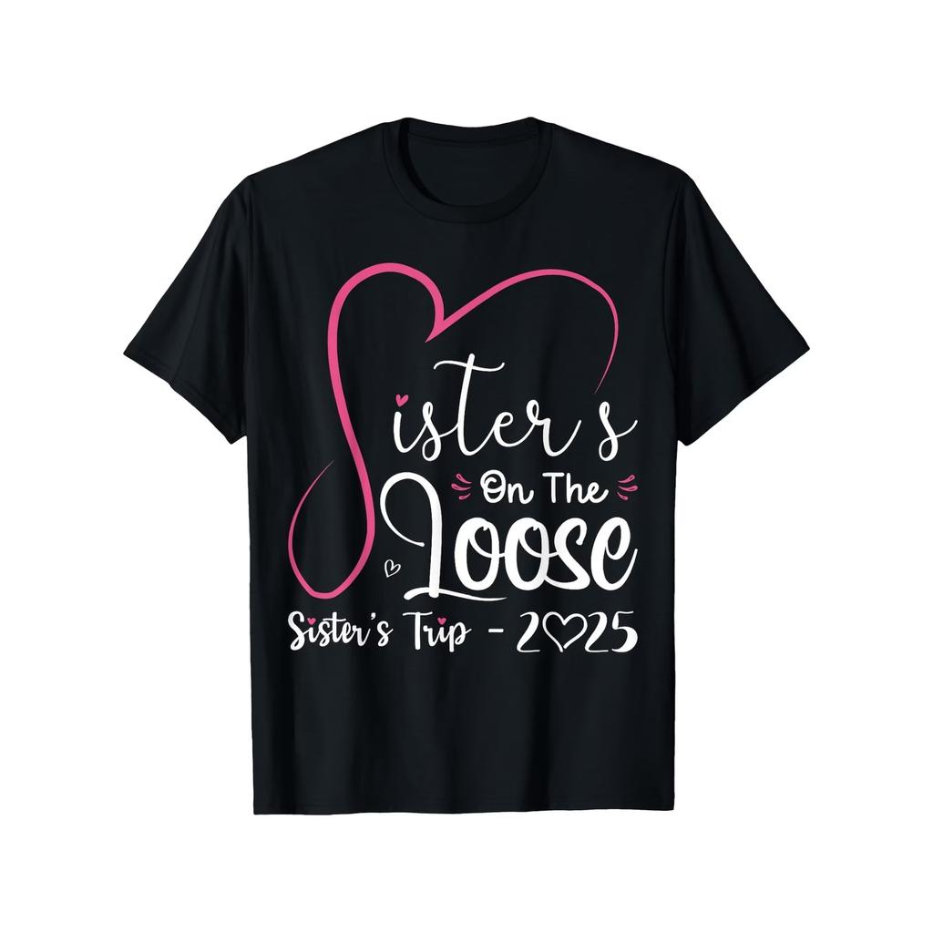 T-shirt Unisex Abbinata per Viaggio tra Sorelle, Morbida Traspirante, Unisex con Design Cuore di Sorelle Rosa e Bianco