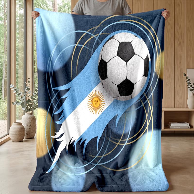 Argentina Football Printed Flannel Blanket Skin Friendly Warm Decorative Throw for Indoor Couch Bed Daily Use
