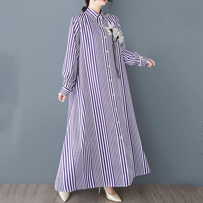 Long Sleeve Plus Size Vintage Stripe Floral New In Dresses for Women Casual Loose Spring Autumn Shirt Dress