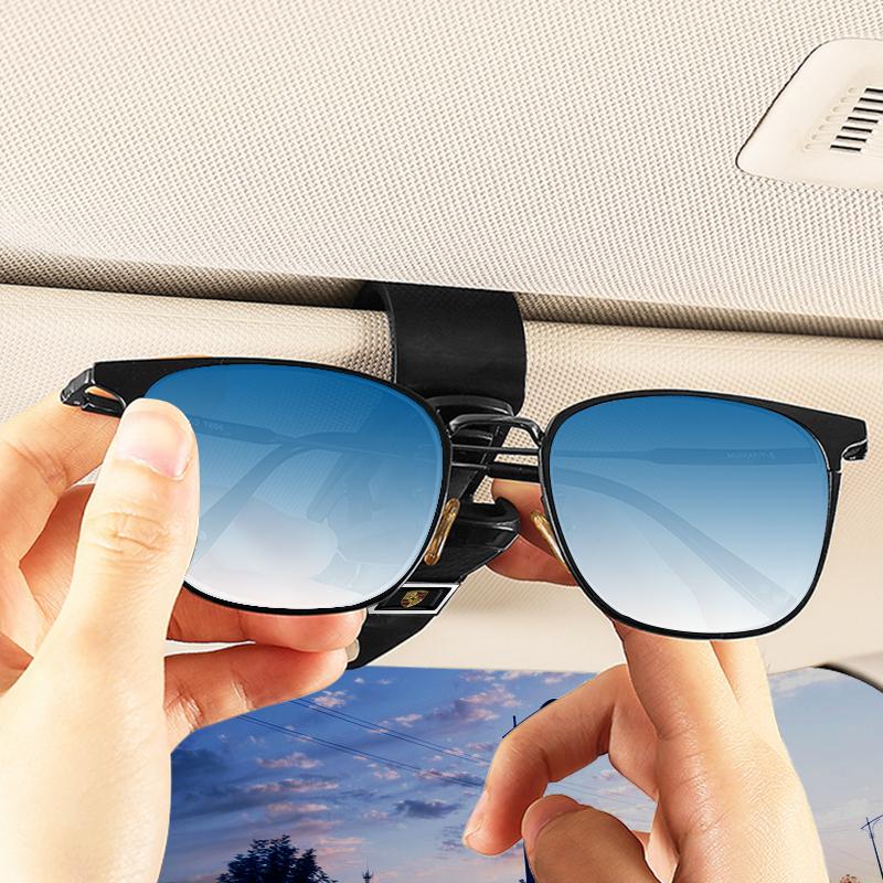 1pcs Car Sun Visor Glasses Box Universal Sunglasses Clip Card For Porsche Cayenne Macan 911 Gt3 918 928 944 968 Boxster Panamera