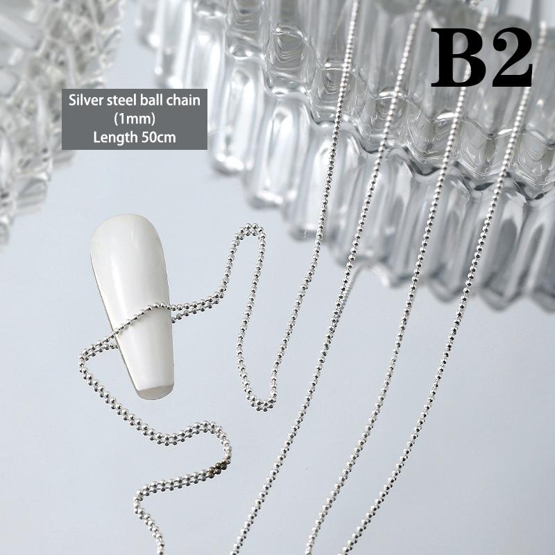 

50 см мини-цепочка из стальных шариков для ногтей серебряного и золотого цвета, металлические маникюрные аксессуары, 3D украшения для нейл-арта, цепочки для нейл-арта B2