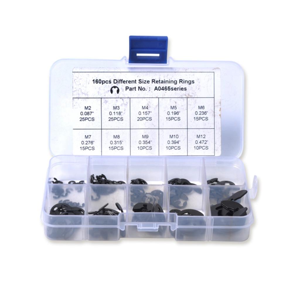 160pcs Assortment Pack E-Clip Assortment Kit Metallic Finish Circlip Snap Ring Set  For Axles Shaft