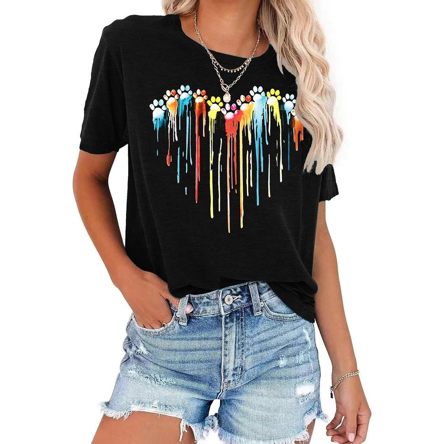 

Dog Lover Shirts for Women - Cat Paw Graphic Tee Dog Mom Gifts Girls Heart Tops S чёрный