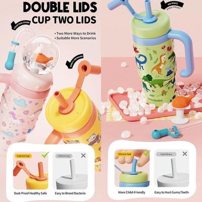 Whale Fountain Tumbler 710ml Stainless Steel Drinking Cup with Fun Fountain Effect Leak-Proof Spill-Proof Straw Cup for Kids Adults