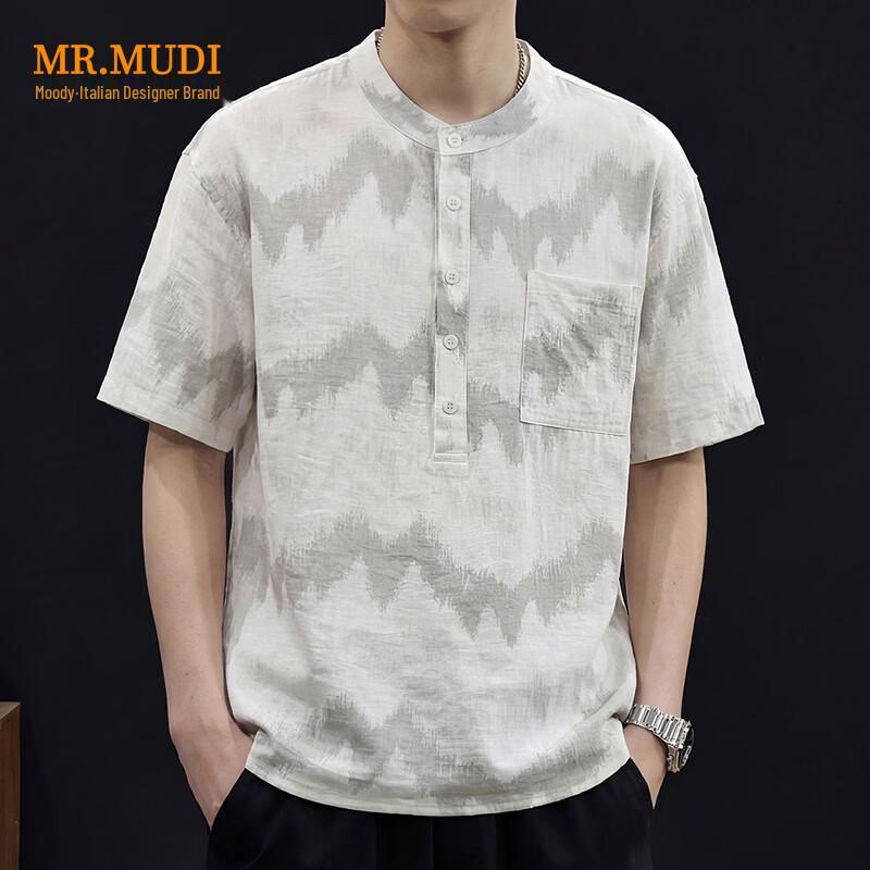 MR. MUDI Men s Old Money Breathable Henley Tee XL грязно-белый