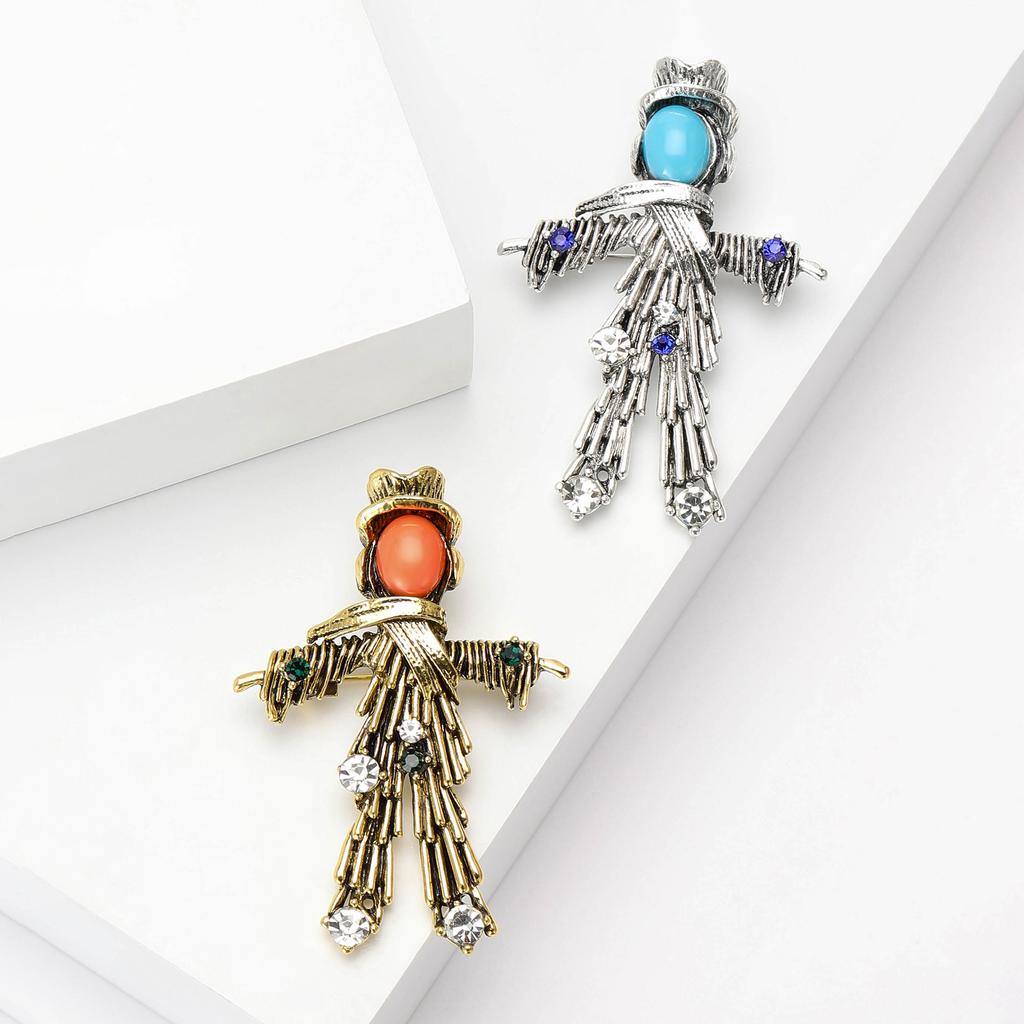 Crystal Scarecrow Brooch Retro Creative Personality Temperament Character Pin Brooch Suit Clothing Accessories