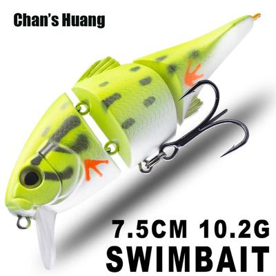 Chan's Huang 7.5CM 10.2G / 2.95POUCE 0.36OZ VIB Flottant Swimbait 2 Articulations Leurres de Pêche Basse Perche Truite Appât Artificiel Segmenté