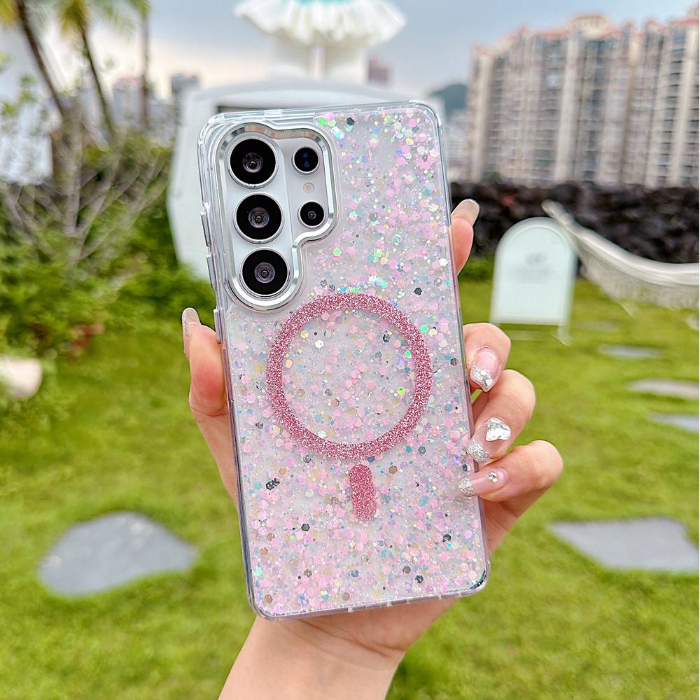 KEYSION Luxuxy Glitter Magnetic Phone Case for MagSafe for Samsung Galaxy S23 S24 S25 S26 Ultra 5G S26+ S25 Plus TPU+PC Shockproof Cover