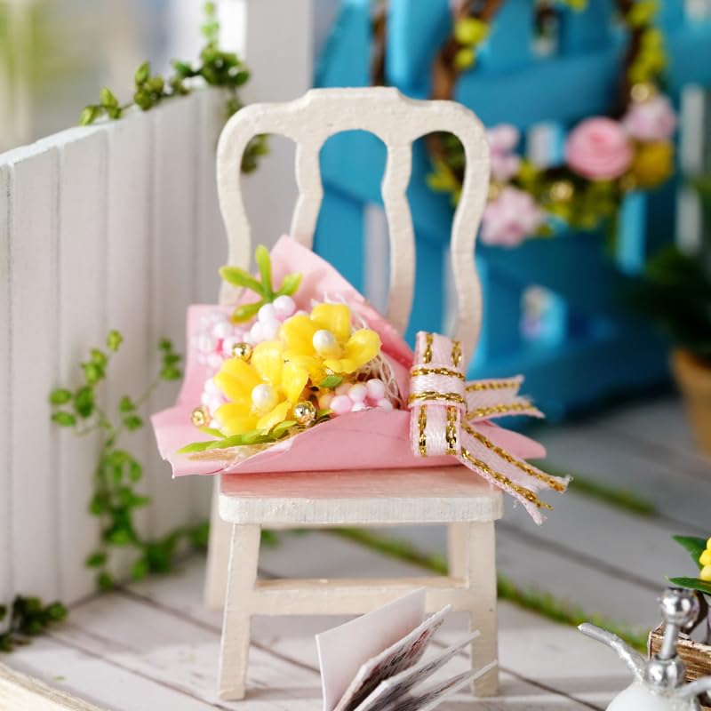 DIY Wooden Miniature Dollhouse Kit [Garden Corner] Handmade Interior for Beginners, Stylish Gift, 3D Puzzle, LED Light and Dustproof Cover Included