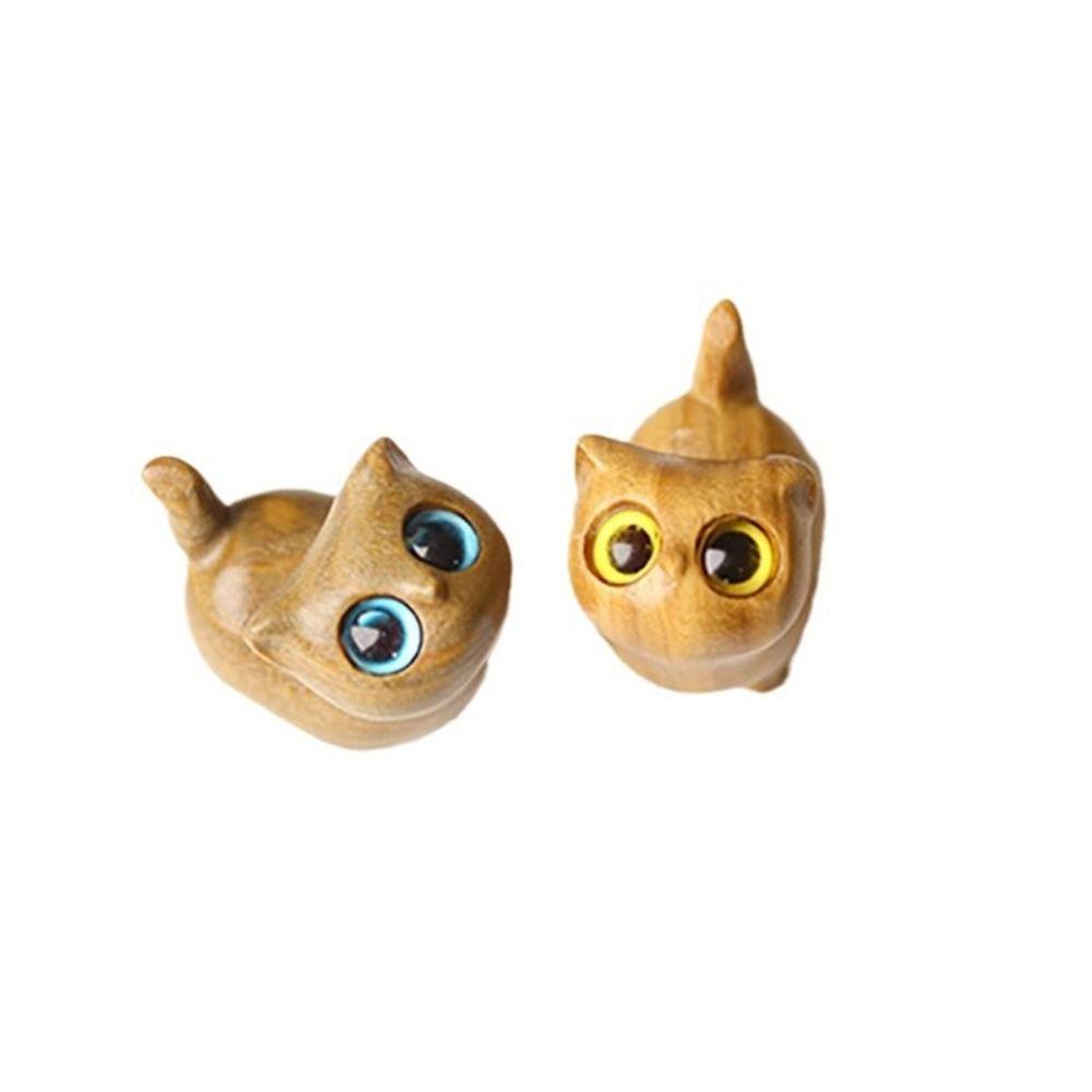 Kawaii Cat Desktop Figurine Mini Animal Doll Toy Holiday Gift Wooden Carved Figurine  Children