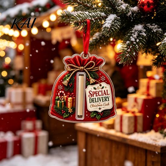Money Gift Card Holders for Christmas 2D Acrylic Cash Holder Ornament, Hanging Tree Decorations Xmas Decor, Reusable Pocket Keepsake Holiday