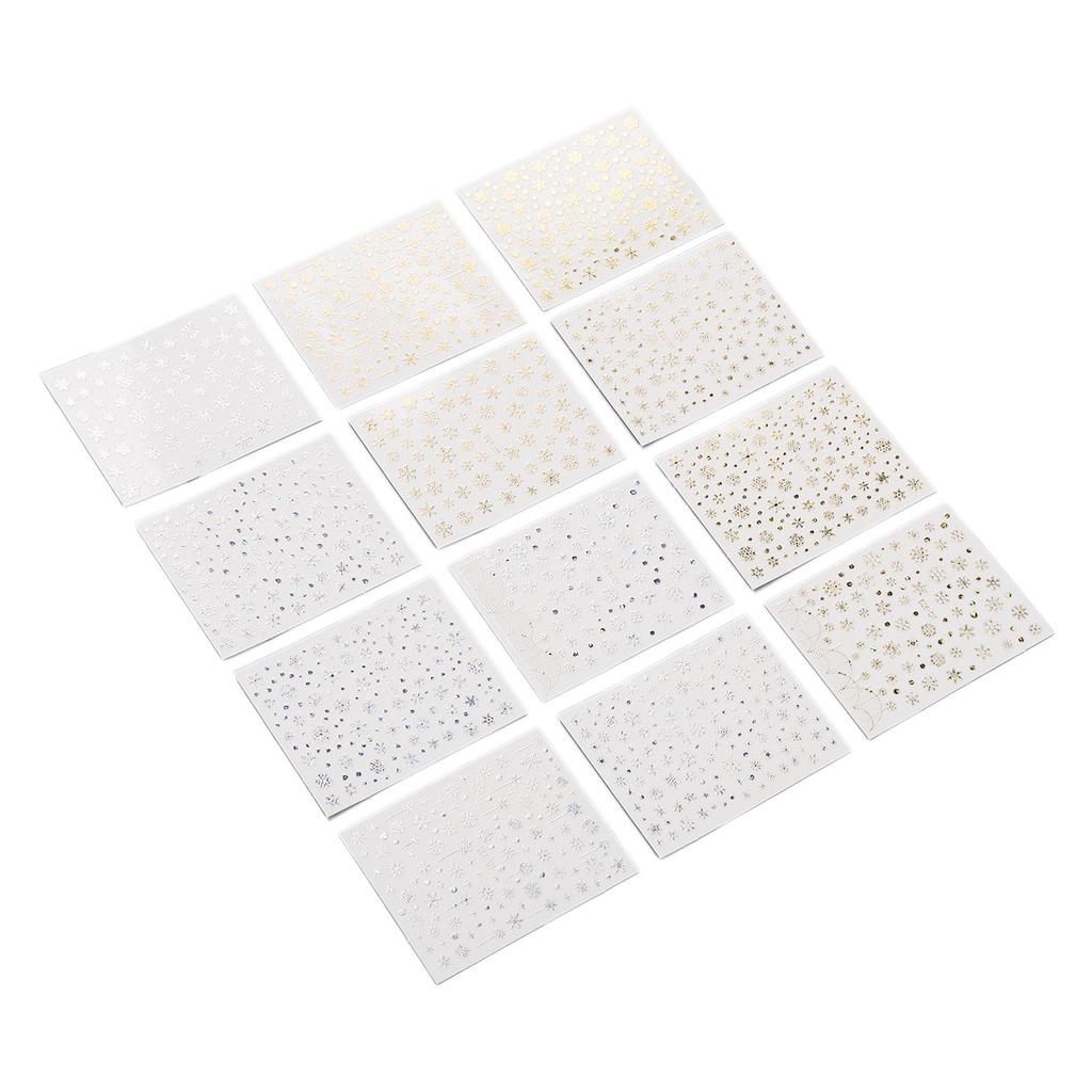 12 Sheet Snowflakes Nail Art Stickers Self Adhesive 5D Embossed Christmas Nail Decals