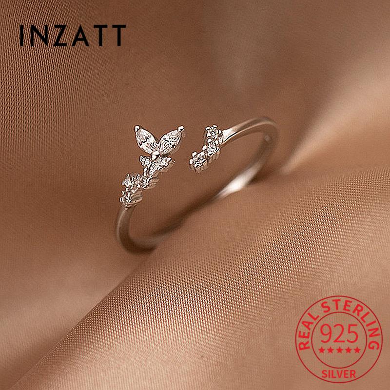 INZATT Real 925 Silver Leaves Plant Adjustable Ring For Fashion Women Fine Jewelry Cute Minimalist Accessories