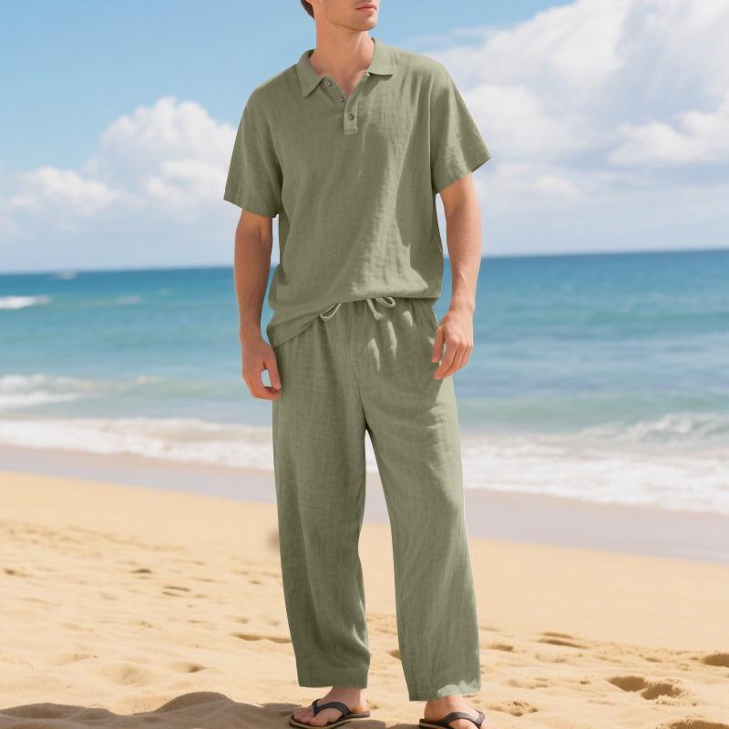 HNXC Men's Fashion Casual Summer Spring Short Sleeve POLO Neck Pants Suits Classic Exquisite