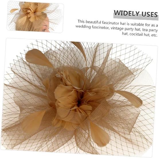 Milisten Fascinator Hat and Headband Mesh Cocktail Hair Clip for Women, Gold Color Wedding and Tea Party Special Occasion Accessory