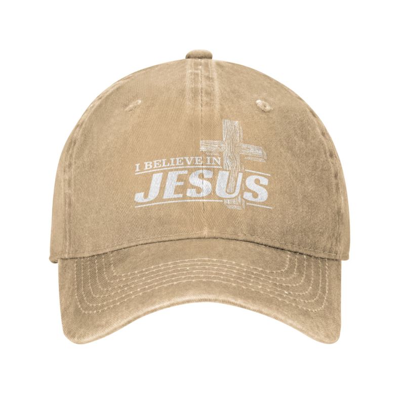 Boné de beisebol personalizado de algodão I Believe In Jesus Christ unissex feminino respirável cristianismo fé pai chapéu ao ar livre