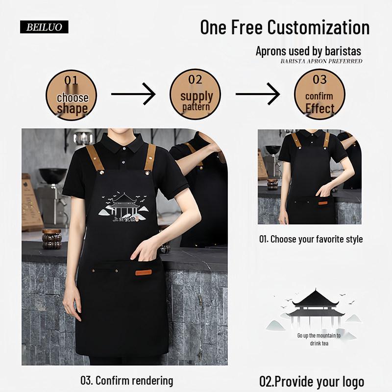 2026 Black Waterproof Waist Apron: Catering, Coffee, Milk Tea - Printed Logo, Oil-Proof, Hotel & Kitchen Use