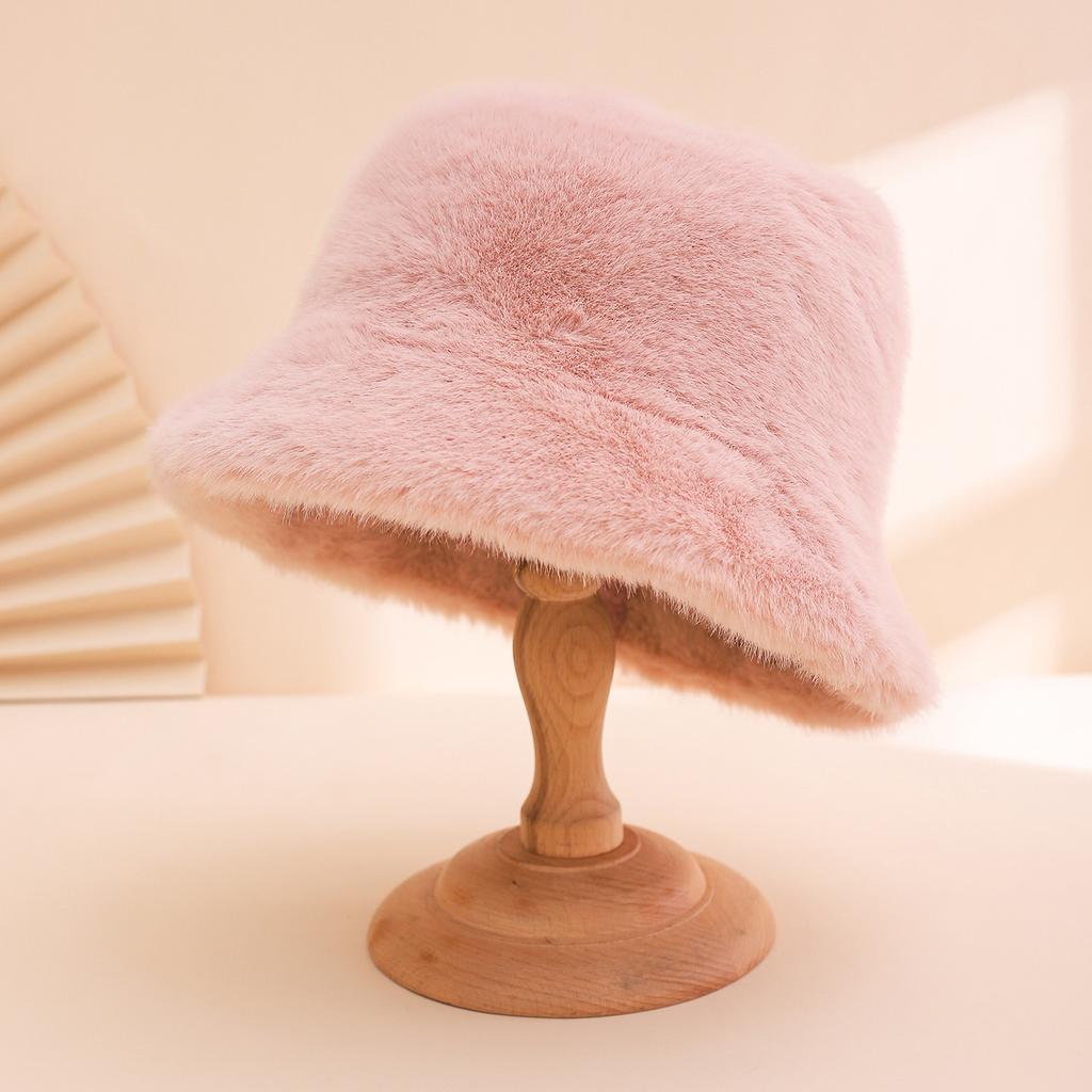 Solid-colored Plush Fisherman Hats for Autumn and Winter, Soft and Comfortable Flat-topped Hats, Warm and Windproof Basin Hats