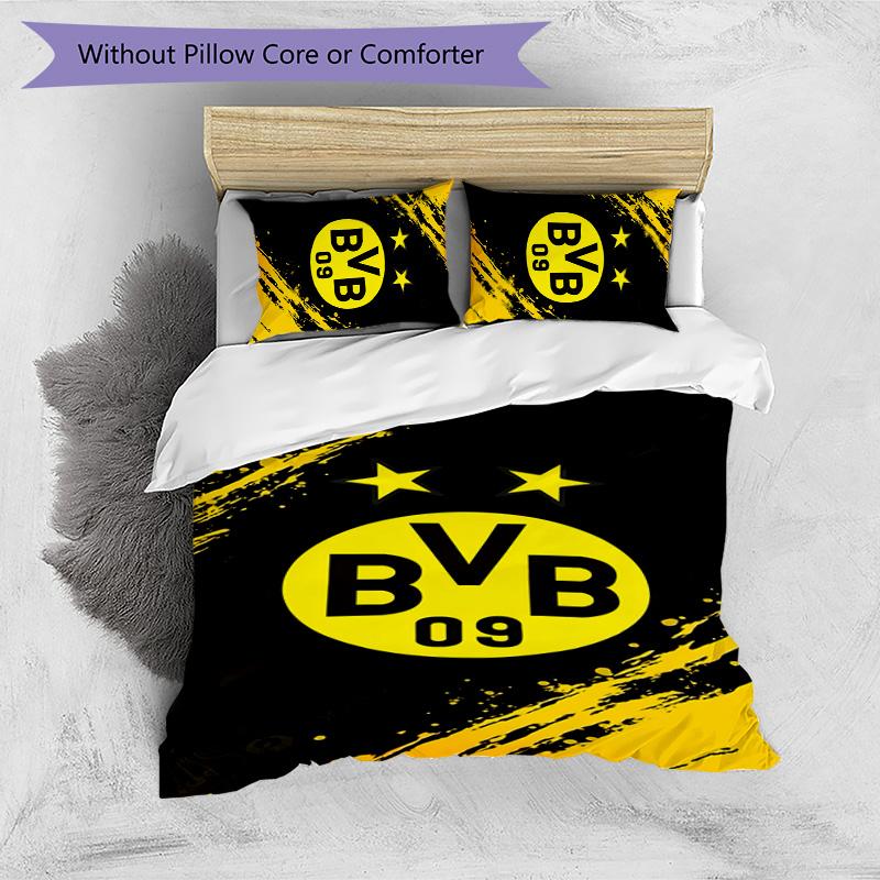 Borussia Dortmund Pattern Printed 3PCS Bedding Set Soft Skin-Friendly Washable Duvet Cover & Pillowcases Set All Season Bedroom