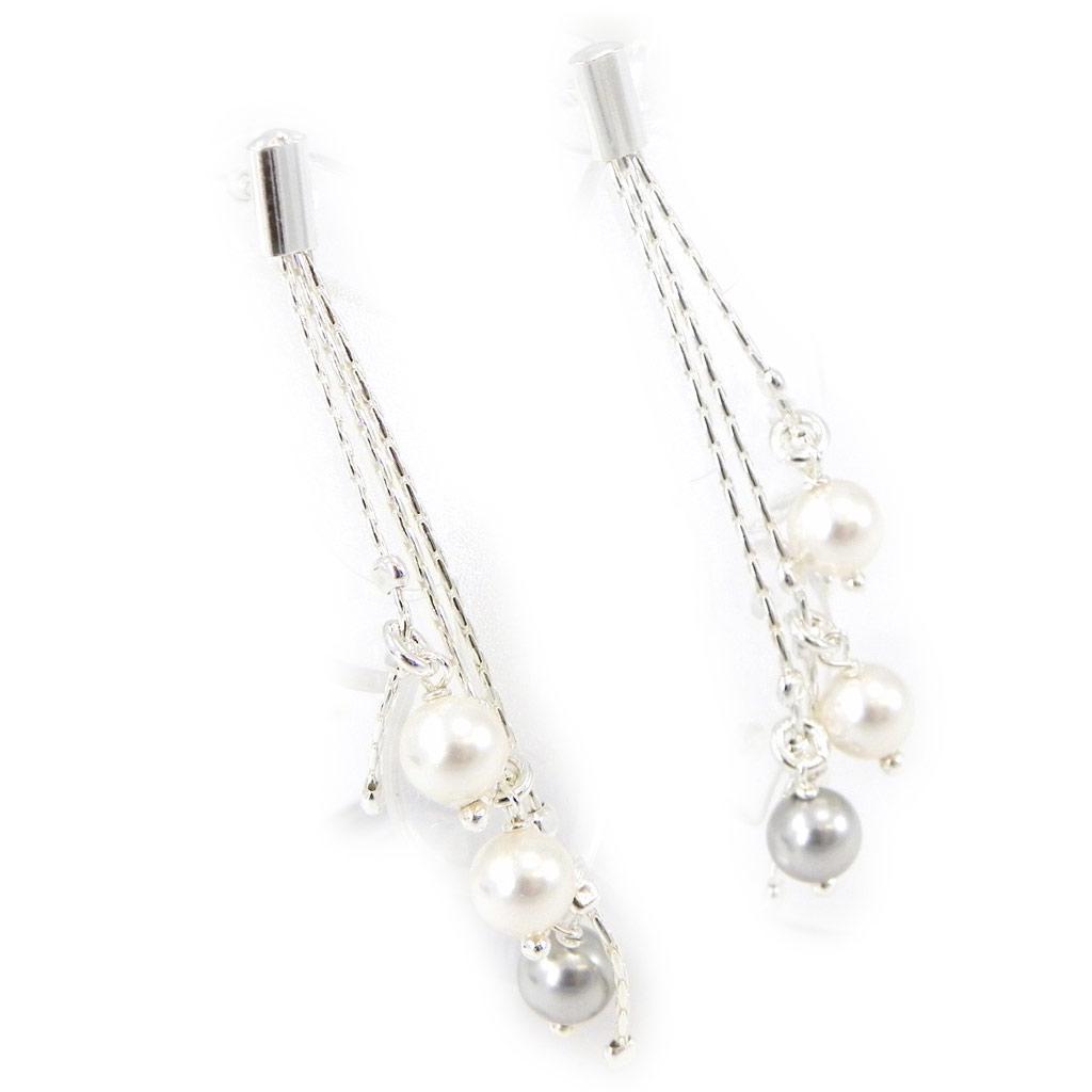 Les Trésors De Lily [G1916] - Silver Earrings 'Sissi' White Gray
