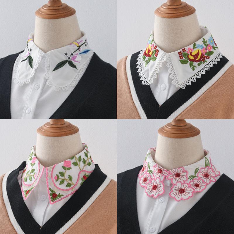 Women Embroidery Lace Detachable Lapel Fake Collar Shirt White Ruffles False Collar Woman Removable False Blouse Nep Kraagie