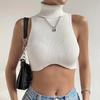 Sleeveless Design Sleeveless Corset Knit Fabric Turtleneck Crop Top Sexy Sexy Slim Vest  For Women