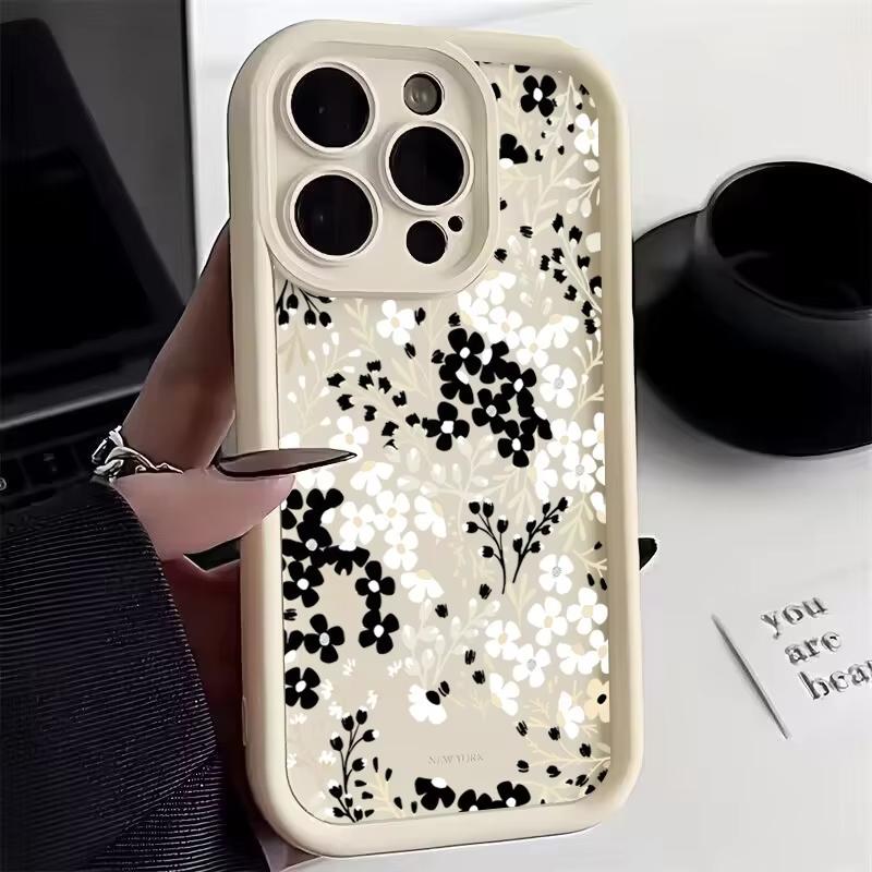 Black and White Flowers Phone Case For iPhone 17 Pro Max 16E 15 Pro 14 13 12 11 Mini AIR XS XR XS 8Plus Soft Silicone Cover