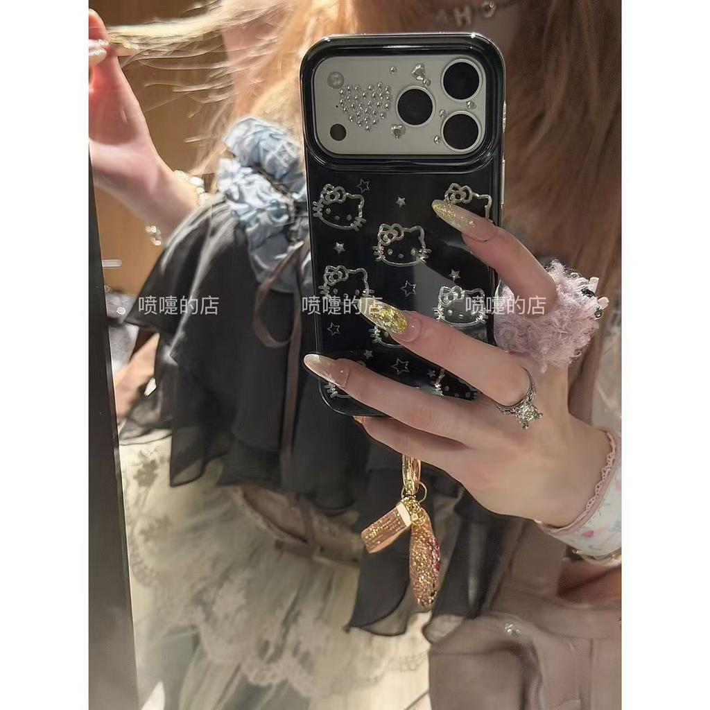 Texture premium sweet cool girl black silver kt for apple 17promax mobile phone case iphone16/15 pendant