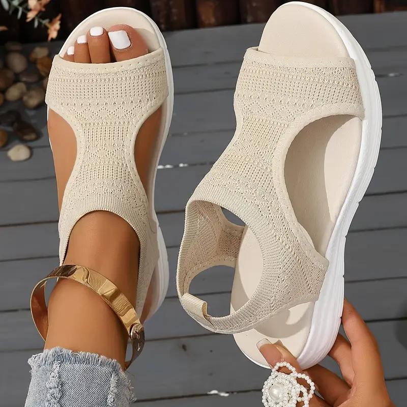 Women's Solid Color Flat Sandals, Breathable and Comfortable Summer Shoes, Lightweight Ankle Strap Sandals