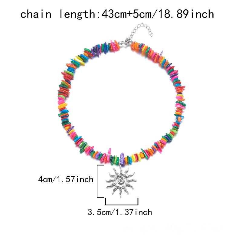 1Pcs Vintage Silver Color Sun Pendant Necklaces Bohemian Rainbow Beaded Choker Necklace For Women Summer Beach Jewelry Gift