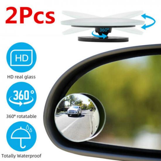 2x 360° Blind Spot Mirrors Frameless Stick On HD Glass Convex for Car Truck SUV