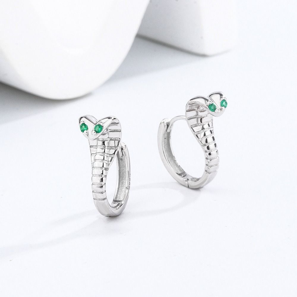 Snake-shaped Green Eye Snake Earrings Niche Design Men's Ear Hoops Fashion Ear Buckle  Daily Wear