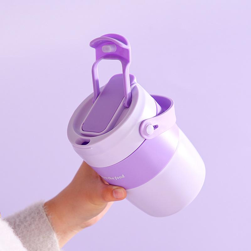 600ml tragbarer isolierter Suppenbecher mit Löffel, Macaron-Farbe Haferflocken Frühstücksglas für das Büro