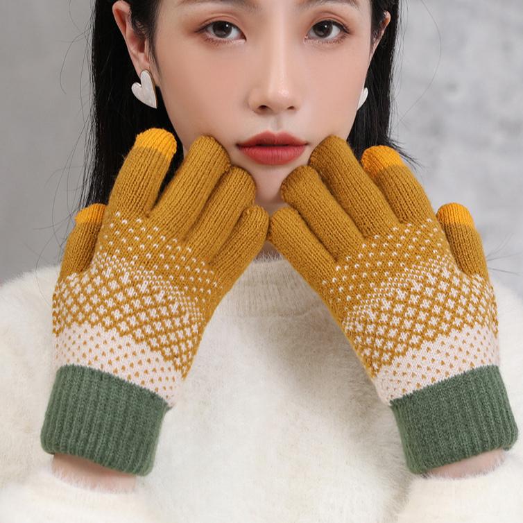 Strickhandschuhe für Damen und Herren zum Radfahren im Winter im Freien, doppellagig, warm und kältebeständig, mit dicken Samthandschuhen aus Touchscreen-Garn