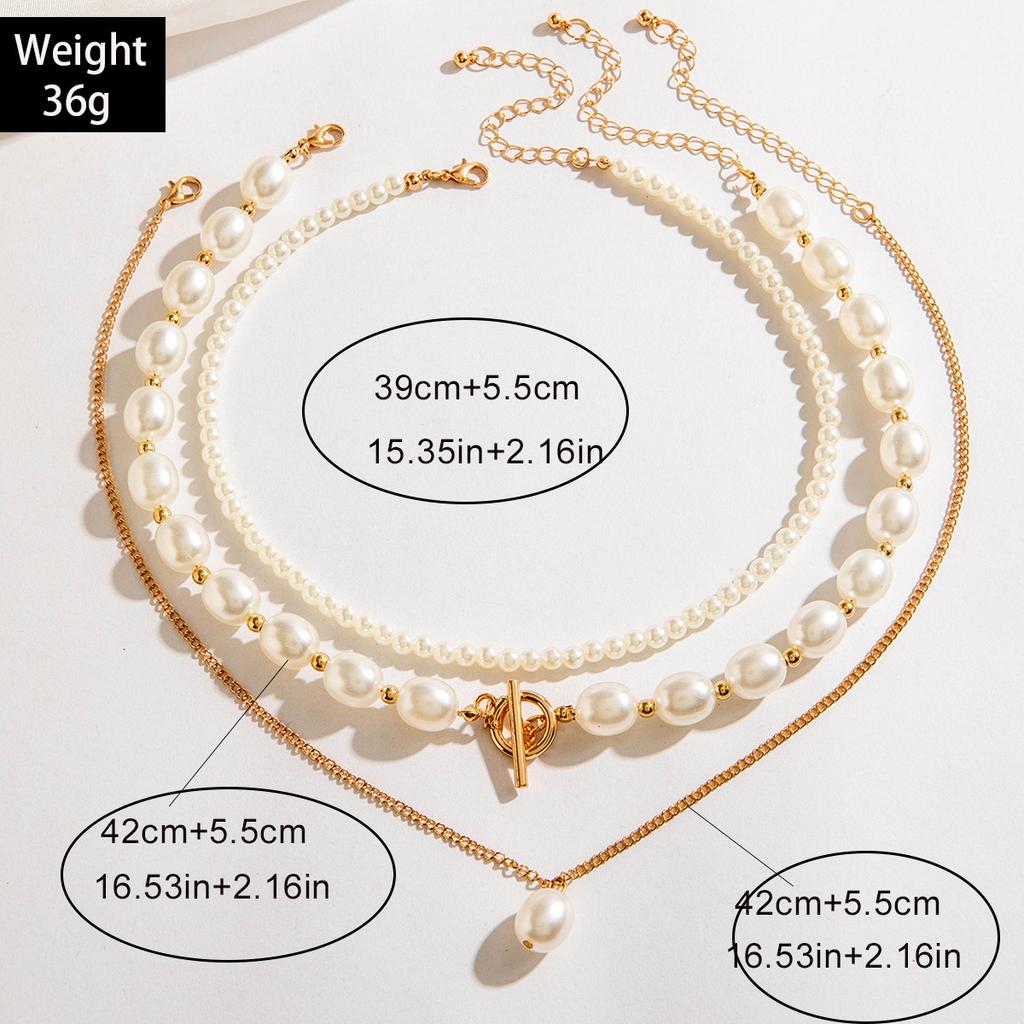 Fashion OT Buckle Imitation Pearl Multi-layer Necklace Light Luxury High-end Sense Beaded Collarbone Chain Necklace Women