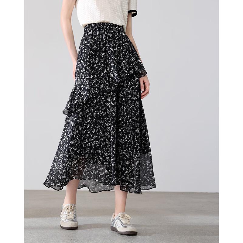 Betu Women's Floral Ruffle A-Line Midi Skirt