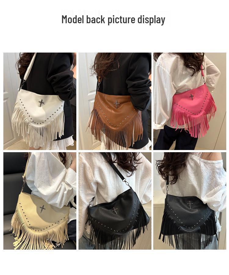 2025 Women's Rivet Soft Leather Tassel Crossbody Bag