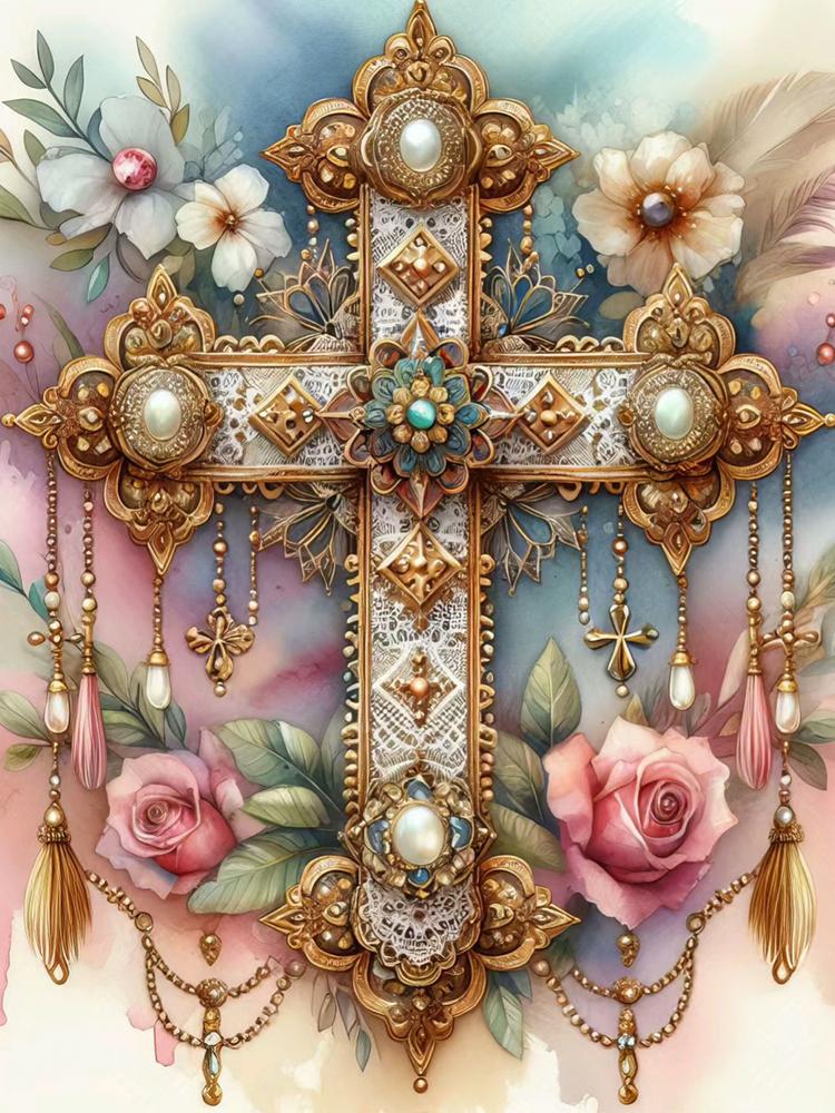 5DDIY Diamond Painting Colorful Cross Butterfly Jewelry Cross Embroidery Set  with Diamond Embroidery Flower Home Decoration