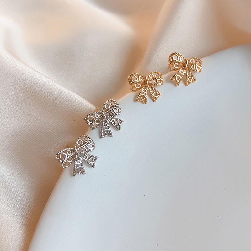 2021 Bow & Lace Heart Earrings: Sweet, Niche Design for a Girlish Charm
